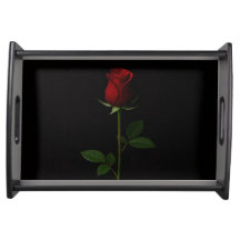 Schwarzes Luxus-Serviertablett 4, Samtrote Rose