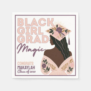 Schwarzes Mädchen Abschluss Magie Florale Party Serviette