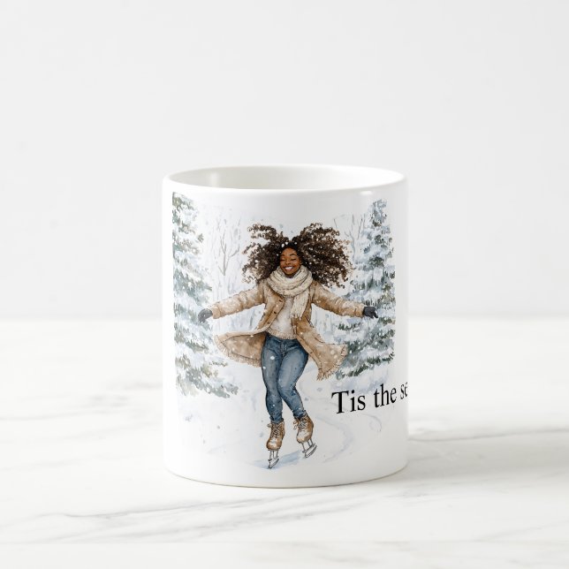 Schwarzes Mädchen Eislaufen Weihnachten Kaffeetasse (Mittel)