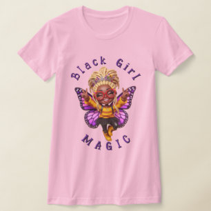 Schwarzes Mädchen Magie Schmetterling Feen Rosa T- T-Shirt