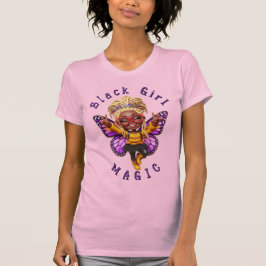Schwarzes Mädchen Magie Schmetterling Feen Rosa T- T-Shirt
