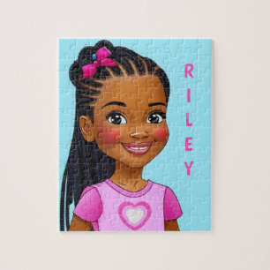 Schwarzes Mädchen mit Braids Personalisiertes Puzz Puzzle