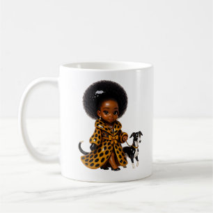 Schwarzes Mädchen Mode Hund Cartoon Kaffeetasse