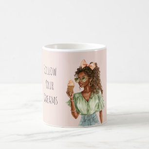 Schwarzes Mädchen Pfirsich-Schleife Eiscreme-Tüte Kaffeetasse