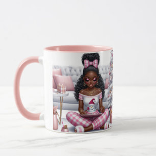 Schwarzes Mädchen Rosa Weihnachtskaffee Tasse