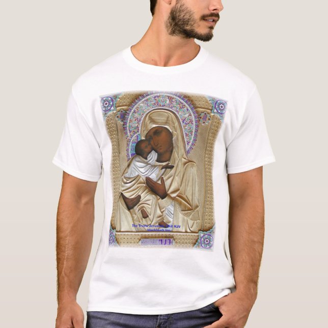 Schwarzes Madonna und Emmanuel T-Shirt (Vorderseite)