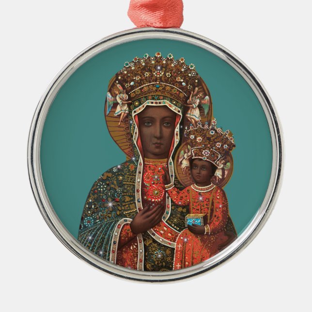 Schwarzes Madonna und Kinderweihnachtsverzierung Ornament Aus Metall (Vorne)