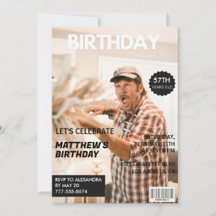 Schwarzes Magazin-Cover-Foto 57. Geburtstag Einladung
