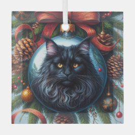 Schwarzes Maine Coon Cat Glass Ornament Aus Glas