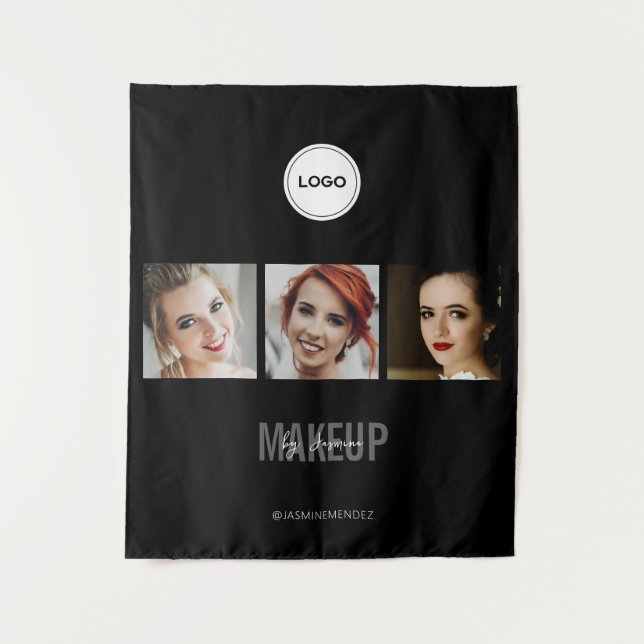 Schwarzes Make-up-Studio-Foto-Collage-Messe Wandteppich (Vorderseite)