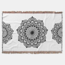 Schwarzes Mandala auf weißem Hintergrund Decke