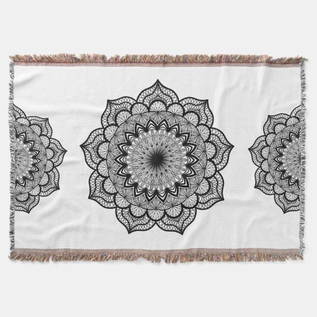Schwarzes Mandala auf weißem Hintergrund Decke (Vorderseite)