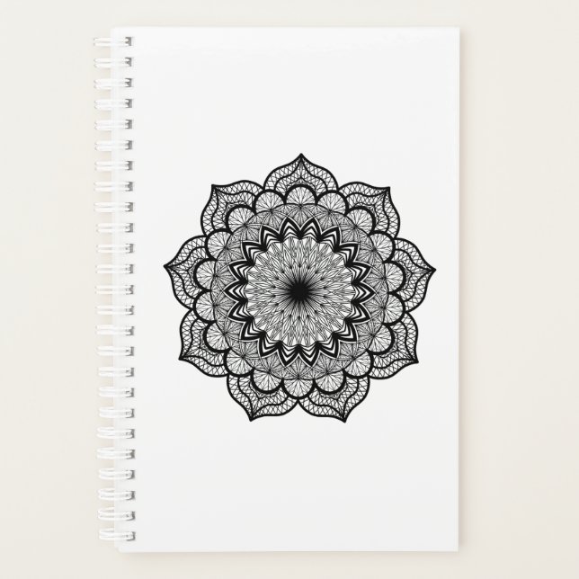 Schwarzes Mandala auf weißem Hintergrund Planer (Vorderseite)