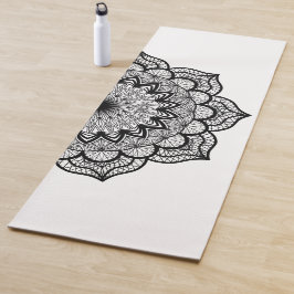 Schwarzes Mandala auf weißem Hintergrund Yogamatte