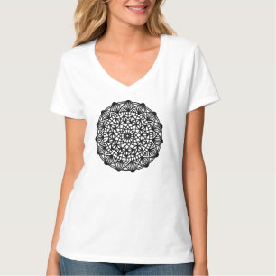 Schwarzes Mandala-Emblem rund T-Shirt