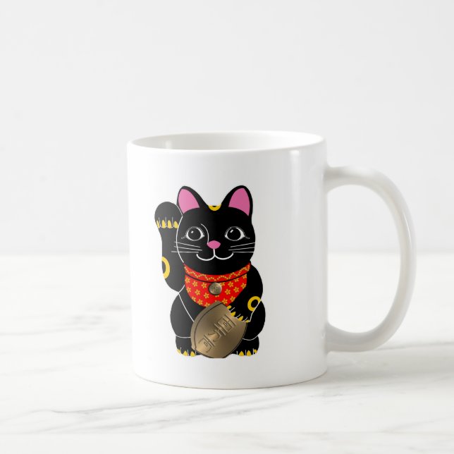 Schwarzes Maneki Neko Kaffeetasse (Rechts)