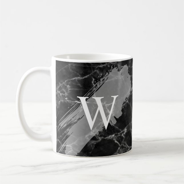 Schwarzes Marmor Initialen Monogramm Kaffeetasse (Links)
