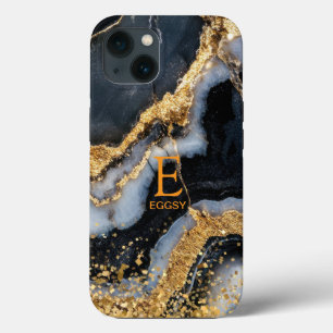Schwarzes Marmorchic mit goldenem Glitter-Monogram Case-Mate iPhone Hülle
