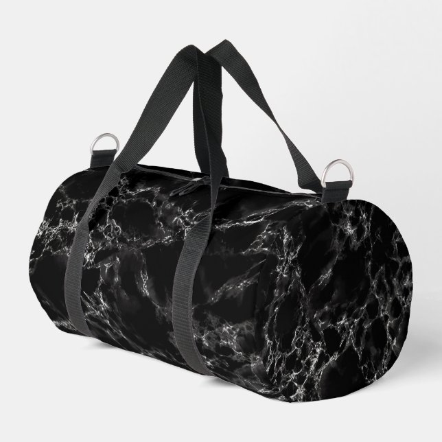 Schwarzes Marmordesign Duffle Bag (Linke Seite)