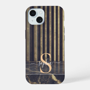 schwarzes Marmorgold-Glitter-Monogramm iPhone 15 Hülle