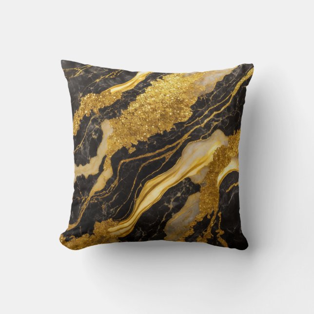 Schwarzes Marmormuster mit Gold Kissen (Vorderseite)