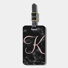 Schwarzes MarmorRosen-Goldmit Monogramm Initiale Gepäckanhänger