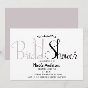 Schwarzes & Mauve Flieder-Script Moderne Bridal Sh Einladung
