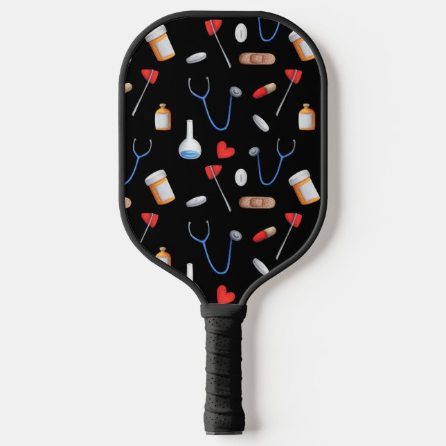 Schwarzes medizinisches Muster Pickleball Schläger (Vorderseite)