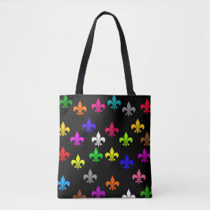 Schwarzes, mehrfarbiges Fleur-de-lis-Muster