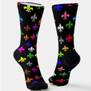 Schwarzes, mehrfarbiges Fleur-de-lis-Muster Socken