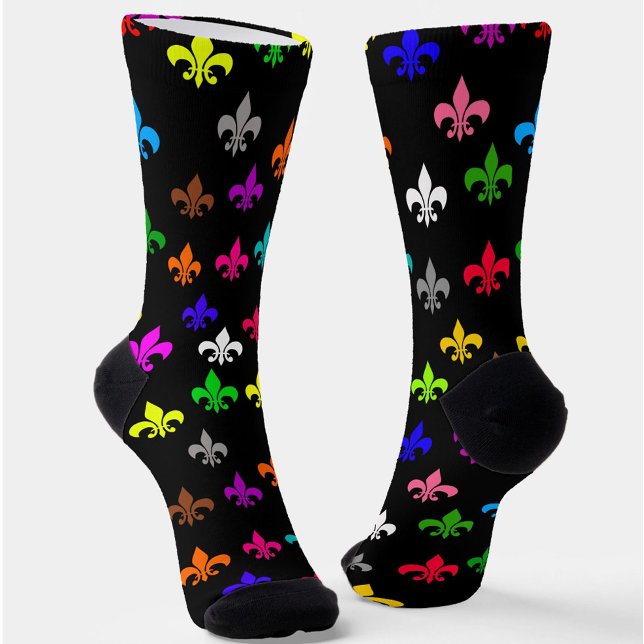 Schwarzes, mehrfarbiges Fleur-de-lis-Muster Socken (Von Creator hochgeladen)