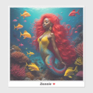 Schwarzes Mermaid Orange Haar Aufkleber