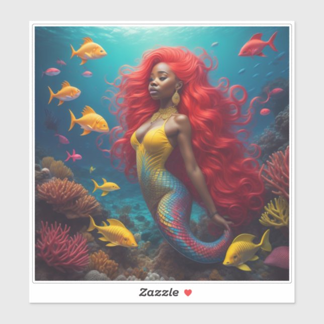 Schwarzes Mermaid Orange Haar Aufkleber (Blatt)