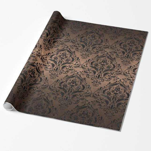 SCHWARZES METALL DES MARMOR-DAMASK1 U. DER BRONZE GESCHENKPAPIER (Ungerollt)