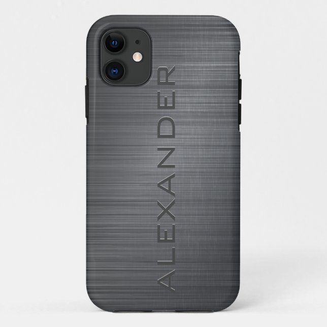 Schwarzes Metall gebürstetes Aluminium Look 3-Mono Case-Mate iPhone Hülle (Rückseite)