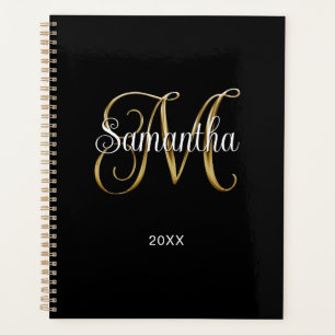 Schwarzes Metallic Lockiges Signatur M Monogramm Planer