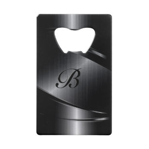 Schwarzes metallisches geometrisches Entwurfmonogr Geldbeutel Flaschenöffner