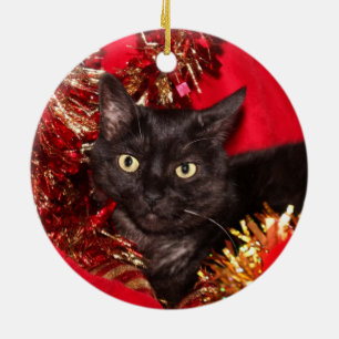 Schwarzes Miezekatzekatze Weihnachten Keramik Ornament