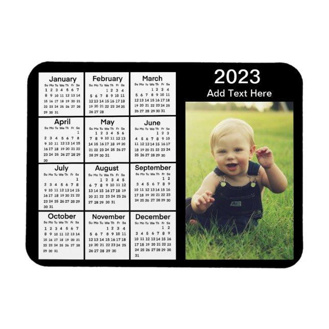 Schwarzes Mini-Foto-Kalender 2023 Magnet (Horizontal)