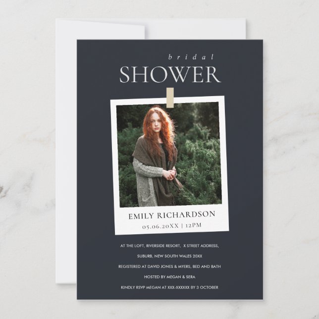 SCHWARZES MINIMAL-CUSTOM-FOTO-BRAUTPARTY EINLADEN DANKESKARTE (Vorderseite)