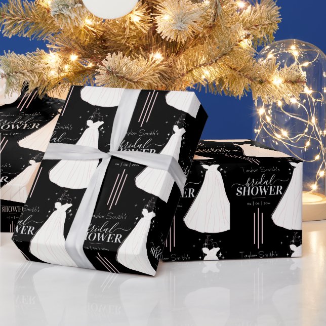 Schwarzes Minimalistisches Brautparty Personalisie Geschenkpapier (Feiertage)
