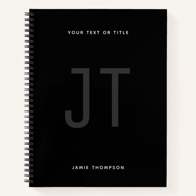 Schwarzes Minimalistisches Einfaches Modernes Mono Notizbuch (Vorderseite)