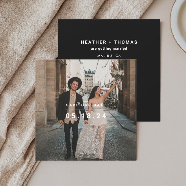 Schwarzes Minimalistisches Foto Rettete unser Date Save The Date (Von Creator hochgeladen)