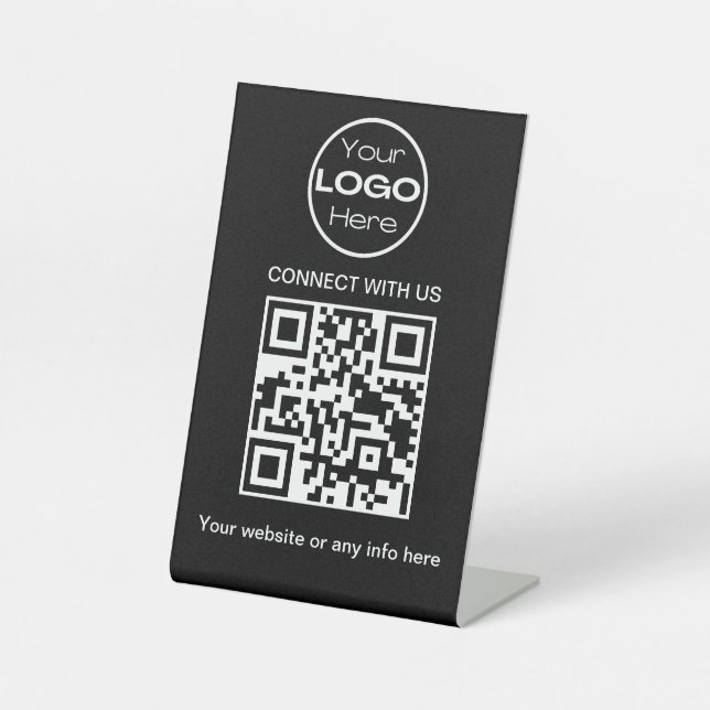 Schwarzes Minimalistisches Geschäftslogo und QR-Co Sockelschild (Vorderseite)