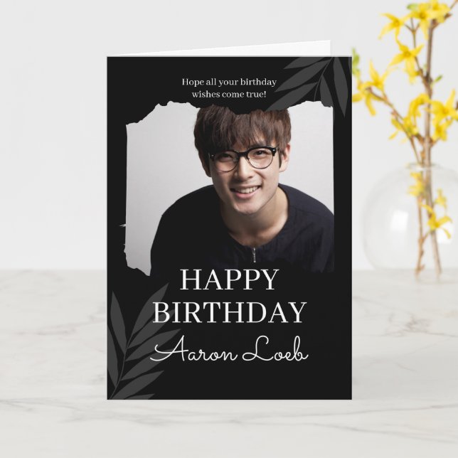 Schwarzes Minimalistisches Glück Geburtstag geklap Karte (Gelbe Blume)