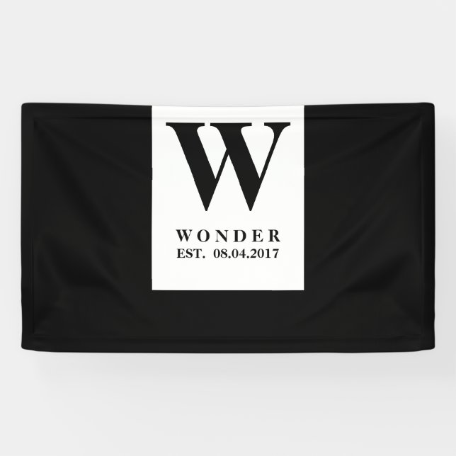 Schwarzes minimalistisches Hochzeitsmonogramm | De Banner (Horizontal)