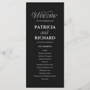 Schwarzes minimalistisches Hochzeitsprogramm für d Programm