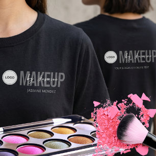 Schwarzes minimalistisches Make-up-Logo Mitarbeite T-Shirt