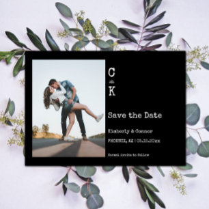 Schwarzes minimalistisches Monogramm-Foto Save The Date