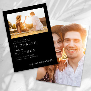 Schwarzes Minimalistisches Skript-Foto Hochzeit Save The Date